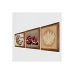 Pinecone Lotus Çiçeği, Kelebekli Çiçek, Nar Taş Duvar Tablosu - Ahşap Çerçeveli Taş Tablo - 25x25 cm - 3 Parça Set - Dekoratif Duvar Sanatı - Modern Ev ve Ofis Duvar Dekoru W3-1092