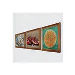 Pinecone Lotus Çiçeği, Kelebekli Çiçek, Nar Taş Duvar Tablosu - Ahşap Çerçeveli Taş Tablo - 25x25 cm - 3 Parça Set - Dekoratif Duvar Sanatı - Modern Ev ve Ofis Duvar Dekoru W3-1170