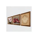 Pinecone Lotus Çiçeği, Kelebekli Çiçek, Nar Taş Duvar Tablosu - Ahşap Çerçeveli Taş Tablo - 25x25 cm - 3 Parça Set - Dekoratif Duvar Sanatı - Modern Ev ve Ofis Duvar Dekoru W3-1243