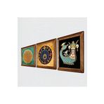 Pinecone Lotus Çiçeği, Lale Ebru Sanatı, Şahmeran Taş Duvar Tablosu - Ahşap Çerçeveli Taş Tablo - 25x25 cm - 3 Parça Set - Dekoratif Duvar Sanatı - Modern Ev ve Ofis Duvar Dekoru W3-658