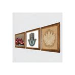 Pinecone Lotus Çiçeği, Nar, Fatma Ana Eli (Hamsa) Taş Duvar Tablosu - Ahşap Çerçeveli Taş Tablo - 25x25 cm - 3 Parça Set - Dekoratif Duvar Sanatı - Modern Ev ve Ofis Duvar Dekoru W3-744