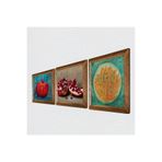 Pinecone Lotus Çiçeği, Nar Taş Duvar Tablosu - Ahşap Çerçeveli Taş Tablo - 25x25 cm - 3 Parça Set - Dekoratif Duvar Sanatı - Modern Ev ve Ofis Duvar Dekoru W3-826