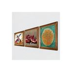 Pinecone Lotus Çiçeği, Semazen, Nar Taş Duvar Tablosu - Ahşap Çerçeveli Taş Tablo - 25x25 cm - 3 Parça Set - Dekoratif Duvar Sanatı - Modern Ev ve Ofis Duvar Dekoru W3-880