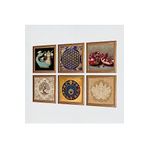 Pinecone Lotus Çiçeği, Yaşam Çiçeği, Nazar, Şahmeran, Hayat Ağacı, Nar Taş Duvar Tablosu - Ahşap Çerçeveli Taş Tablo - 25x25 cm - 6 Parça Set - Dekoratif Duvar Sanatı - Modern Ev Duvar Dekoru W6-70
