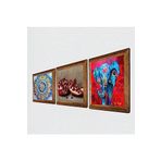 Pinecone Mandala, Fil, Nar Taş Duvar Tablosu - Ahşap Çerçeveli Taş Tablo - 25x25 cm - 3 Parça Set - Dekoratif Duvar Sanatı - Modern Ev ve Ofis Duvar Dekoru W3-1688