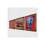 Pinecone Mandala, Fil, Nar Taş Duvar Tablosu - Ahşap Çerçeveli Taş Tablo - 25x25 cm - 3 Parça Set - Dekoratif Duvar Sanatı - Modern Ev ve Ofis Duvar Dekoru W3-1689