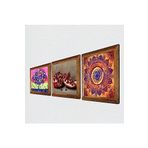 Pinecone Mandala, Hayat Ağacı, Nar Taş Duvar Tablosu - Ahşap Çerçeveli Taş Tablo - 25x25 cm - 3 Parça Set - Dekoratif Duvar Sanatı - Modern Ev ve Ofis Duvar Dekoru W3-1060
