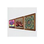Pinecone Mandala, Hayat Ağacı, Nar Taş Duvar Tablosu - Ahşap Çerçeveli Taş Tablo - 25x25 cm - 3 Parça Set - Dekoratif Duvar Sanatı - Modern Ev ve Ofis Duvar Dekoru W3-1061