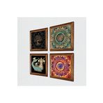 Pinecone Mandala, Hayat Ağacı, Şahmeran Taş Duvar Tablosu - Ahşap Çerçeveli Taş Tablo - 25x25 cm - 4 Parça Set - Dekoratif Duvar Sanatı - Modern Ev ve Ofis Duvar Dekoru W4-724