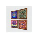 Pinecone Mandala, Hayat Ağacı Taş Duvar Tablosu - Ahşap Çerçeveli Taş Tablo - 25x25 cm - 4 Parça Set - Dekoratif Duvar Sanatı - Modern Ev ve Ofis Duvar Dekoru W4-722