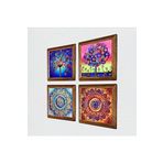 Pinecone Mandala, Hayat Ağacı Taş Duvar Tablosu - Ahşap Çerçeveli Taş Tablo - 25x25 cm - 4 Parça Set - Dekoratif Duvar Sanatı - Modern Ev ve Ofis Duvar Dekoru W4-846