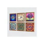 Pinecone Mandala, Hayat Ağacı Taş Duvar Tablosu - Ahşap Çerçeveli Taş Tablo - 25x25 cm - 6 Parça Set - Dekoratif Duvar Sanatı - Modern Ev ve Ofis Duvar Dekoru W6-62
