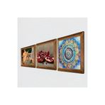 Pinecone Mandala, İki Müzisyen Kız Tablosu, Nar Taş Duvar Tablosu - Ahşap Çerçeveli Taş Tablo - 25x25 cm - 3 Parça Set - Dekoratif Duvar Sanatı - Modern Ev ve Ofis Duvar Dekoru W3-1496