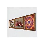 Pinecone Mandala, Kelebekli Çiçek, Nar Taş Duvar Tablosu - Ahşap Çerçeveli Taş Tablo - 25x25 cm - 3 Parça Set - Dekoratif Duvar Sanatı - Modern Ev ve Ofis Duvar Dekoru W3-1102