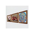 Pinecone Mandala, Kelebekli Çiçek, Nar Taş Duvar Tablosu - Ahşap Çerçeveli Taş Tablo - 25x25 cm - 3 Parça Set - Dekoratif Duvar Sanatı - Modern Ev ve Ofis Duvar Dekoru W3-1256
