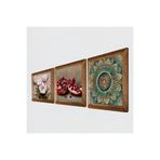 Pinecone Mandala, Kelebekli Çiçek, Nar Taş Duvar Tablosu - Ahşap Çerçeveli Taş Tablo - 25x25 cm - 3 Parça Set - Dekoratif Duvar Sanatı - Modern Ev ve Ofis Duvar Dekoru W3-1258