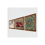 Pinecone Mandala, Leonardo da Vinci At Heykeli, Nar Taş Duvar Tablosu - Ahşap Çerçeveli Taş Tablo - 25x25 cm - 3 Parça Set - Dekoratif Duvar Sanatı - Modern Ev ve Ofis Duvar Dekoru W3-1329