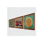 Pinecone Mandala, Lotus Çiçeği, Nar Taş Duvar Tablosu - Ahşap Çerçeveli Taş Tablo - 25x25 cm - 3 Parça Set - Dekoratif Duvar Sanatı - Modern Ev ve Ofis Duvar Dekoru W3-1672