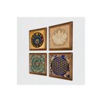 Pinecone Mandala, Lotus Çiçeği, Yaşam Çiçeği, Nazar Taş Duvar Tablosu - Ahşap Çerçeveli Taş Tablo - 25x25 cm - 4 Parça Set - Dekoratif Duvar Sanatı - Modern Ev ve Ofis Duvar Dekoru W4-812