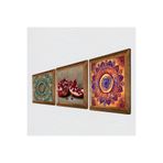 Pinecone Mandala, Nar Taş Duvar Tablosu - Ahşap Çerçeveli Taş Tablo - 25x25 cm - 3 Parça Set - Dekoratif Duvar Sanatı - Modern Ev ve Ofis Duvar Dekoru W3-1691
