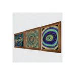 Pinecone Mandala, Nazar Taş Duvar Tablosu - Ahşap Çerçeveli Taş Tablo - 25x25 cm - 3 Parça Set - Dekoratif Duvar Sanatı - Modern Ev ve Ofis Duvar Dekoru W3-64