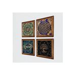 Pinecone Mandala, Nazar, Yaşam Çiçeği, Hayat Ağacı Taş Duvar Tablosu - Ahşap Çerçeveli Taş Tablo - 25x25 cm - 4 Parça Set - Dekoratif Duvar Sanatı - Modern Ev ve Ofis Duvar Dekoru W4-100