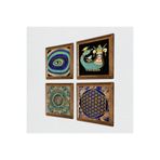 Pinecone Mandala, Nazar, Yaşam Çiçeği, Şahmeran Taş Duvar Tablosu - Ahşap Çerçeveli Taş Tablo - 25x25 cm - 4 Parça Set - Dekoratif Duvar Sanatı - Modern Ev ve Ofis Duvar Dekoru W4-780