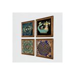 Pinecone Mandala, Nazar, Yaşam Çiçeği, Şahmeran Taş Duvar Tablosu - Ahşap Çerçeveli Taş Tablo - 25x25 cm - 4 Parça Set - Dekoratif Duvar Sanatı - Modern Ev ve Ofis Duvar Dekoru W4-781