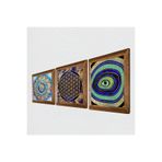 Pinecone Mandala, Nazar, Yaşam Çiçeği Taş Duvar Tablosu - Ahşap Çerçeveli Taş Tablo - 25x25 cm - 3 Parça Set - Dekoratif Duvar Sanatı - Modern Ev ve Ofis Duvar Dekoru W3-334