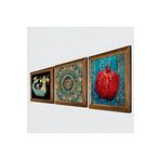 Pinecone Mandala, Şahmeran, Nar Taş Duvar Tablosu - Ahşap Çerçeveli Taş Tablo - 25x25 cm - 3 Parça Set - Dekoratif Duvar Sanatı - Modern Ev ve Ofis Duvar Dekoru W3-122