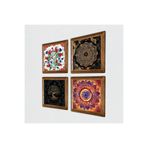 Pinecone Mandala, Sri Yantra, Lale, Hayat Ağacı Taş Duvar Tablosu - Ahşap Çerçeveli Taş Tablo - 25x25 cm - 4 Parça Set - Dekoratif Duvar Sanatı - Modern Ev ve Ofis Duvar Dekoru W4-1012