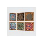 Pinecone Mandala, Sri Yantra, Yaşam Çiçeği Taş Duvar Tablosu - Ahşap Çerçeveli Taş Tablo - 25x25 cm - 6 Parça Set - Dekoratif Duvar Sanatı - Modern Ev ve Ofis Duvar Dekoru W6-66