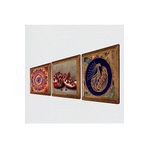 Pinecone Mandala, Tavus Kuşu, Nar Taş Duvar Tablosu - Ahşap Çerçeveli Taş Tablo - 25x25 cm - 3 Parça Set - Dekoratif Duvar Sanatı - Modern Ev ve Ofis Duvar Dekoru W3-1664