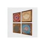 Pinecone Mandala, Yaşam Çiçeği, Lotus Çiçeği Taş Duvar Tablosu - Ahşap Çerçeveli Taş Tablo - 25x25 cm - 4 Parça Set - Dekoratif Duvar Sanatı - Modern Ev ve Ofis Duvar Dekoru W4-826