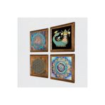 Pinecone Mandala, Yaşam Çiçeği, Şahmeran Taş Duvar Tablosu - Ahşap Çerçeveli Taş Tablo - 25x25 cm - 4 Parça Set - Dekoratif Duvar Sanatı - Modern Ev ve Ofis Duvar Dekoru W4-487