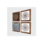 Pinecone Mandala, Yaşam Çiçeği, Sri Yantra Taş Duvar Tablosu - Ahşap Çerçeveli Taş Tablo - 25x25 cm - 4 Parça Set - Dekoratif Duvar Sanatı - Modern Ev ve Ofis Duvar Dekoru W4-714