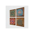 Pinecone Mandala, Yaşam Çiçeği Taş Duvar Tablosu - Ahşap Çerçeveli Taş Tablo - 25x25 cm - 4 Parça Set - Dekoratif Duvar Sanatı - Modern Ev ve Ofis Duvar Dekoru W4-712