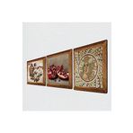 Pinecone Mozaik Serisi, Kelebekli Çiçek, Nar Taş Duvar Tablosu - Ahşap Çerçeveli Taş Tablo - 25x25 cm - 3 Parça Set - Dekoratif Duvar Sanatı - Modern Ev ve Ofis Duvar Dekoru W3-1086