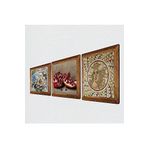 Pinecone Mozaik Serisi, Kelebekli Çiçek, Nar Taş Duvar Tablosu - Ahşap Çerçeveli Taş Tablo - 25x25 cm - 3 Parça Set - Dekoratif Duvar Sanatı - Modern Ev ve Ofis Duvar Dekoru W3-1141