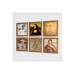 Pinecone Mozaik Serisi, Leonardo da Vinci Taş Duvar Tablosu - Ahşap Çerçeveli Taş Tablo - 25x25 cm - 6 Parça Set - Dekoratif Duvar Sanatı - Modern Ev ve Ofis Duvar Dekoru W6-51