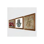Pinecone Mozaik Serisi, Nar, Fatma Ana Eli (Hamsa) Taş Duvar Tablosu - Ahşap Çerçeveli Taş Tablo - 25x25 cm - 3 Parça Set - Dekoratif Duvar Sanatı - Modern Ev ve Ofis Duvar Dekoru W3-721
