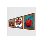 Pinecone Nar Ağacı, Nar Taş Duvar Tablosu - Ahşap Çerçeveli Taş Tablo - 25x25 cm - 3 Parça Set - Dekoratif Duvar Sanatı - Modern Ev ve Ofis Duvar Dekoru W3-10