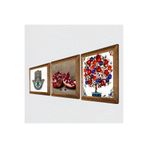 Pinecone Nar, Nar Ağacı, Fatma Ana Eli (Hamsa) Taş Duvar Tablosu - Ahşap Çerçeveli Taş Tablo - 25x25 cm - 3 Parça Set - Dekoratif Duvar Sanatı - Modern Ev ve Ofis Duvar Dekoru W3-22