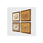 Pinecone Nas Suresi, Felak Suresi, Hz. Muhammed Lafzı, Allah Lafzı Taş Duvar Tablosu - Ahşap Çerçeveli Taş Tablo - 25x25 cm - 4 Parça Set - Dekoratif Duvar Sanatı - Modern Ev Duvar Dekoru W4-700