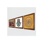 Pinecone Nas Suresi, Nar, Fatma Ana Eli (Hamsa) Taş Duvar Tablosu - Ahşap Çerçeveli Taş Tablo - 25x25 cm - 3 Parça Set - Dekoratif Duvar Sanatı - Modern Ev ve Ofis Duvar Dekoru W3-767