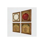 Pinecone Nazar Duası, Hilye-i Şerif, Bereket Duası Taş Duvar Tablosu - Ahşap Çerçeveli Taş Tablo - 25x25 cm - 4 Parça Set - Dekoratif Duvar Sanatı - Modern Ev ve Ofis Duvar Dekoru W4-717