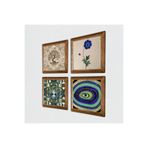 Pinecone Nazar, Ebru Sanatı, Hayat Ağacı Taş Duvar Tablosu - Ahşap Çerçeveli Taş Tablo - 25x25 cm - 4 Parça Set - Dekoratif Duvar Sanatı - Modern Ev ve Ofis Duvar Dekoru W4-1032