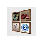 Pinecone Nazar, Ebru Sanatı, Şahmeran, Nar Taş Duvar Tablosu - Ahşap Çerçeveli Taş Tablo - 25x25 cm - 4 Parça Set - Dekoratif Duvar Sanatı - Modern Ev ve Ofis Duvar Dekoru W4-994