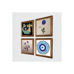 Pinecone Nazar, Ebru Sanatı, Şahmeran Taş Duvar Tablosu - Ahşap Çerçeveli Taş Tablo - 25x25 cm - 4 Parça Set - Dekoratif Duvar Sanatı - Modern Ev ve Ofis Duvar Dekoru W4-992