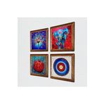 Pinecone Nazar, Fil, Hayat Ağacı, Nar Taş Duvar Tablosu - Ahşap Çerçeveli Taş Tablo - 25x25 cm - 4 Parça Set - Dekoratif Duvar Sanatı - Modern Ev ve Ofis Duvar Dekoru W4-871